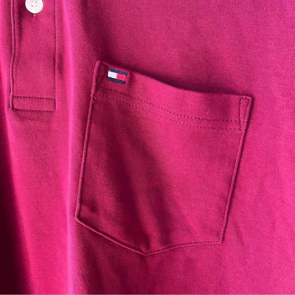 Tommy Hilfiger Men’s Crimson w Navy Trim Soft Cotton Knit 2 Button Polo Shirt XL